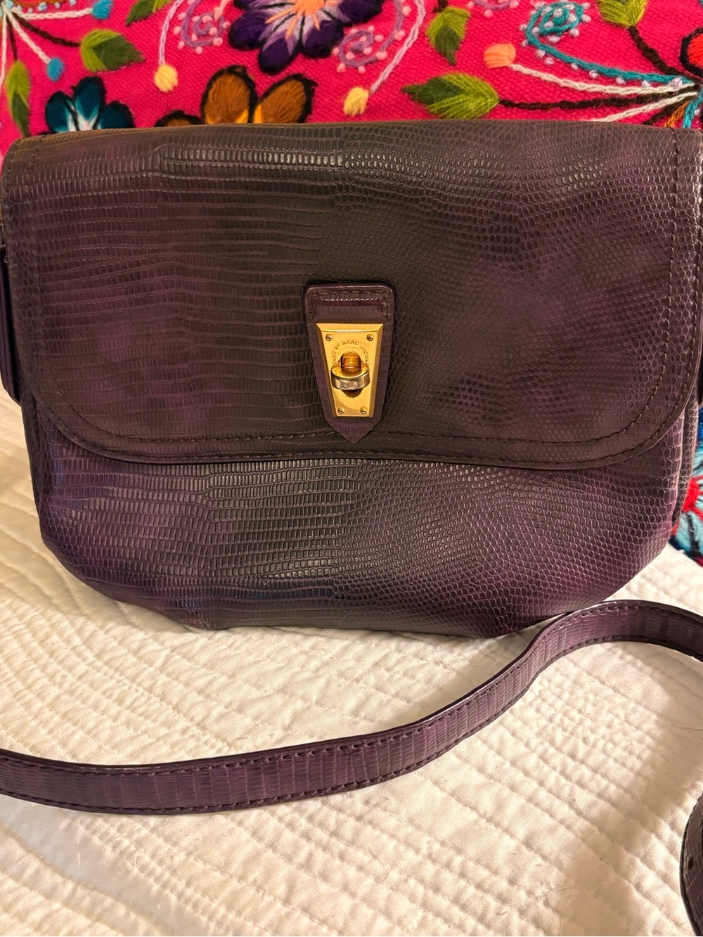 Marc by Marc Jacobs Purple Textured Crossbody with Gold-Tone Lock